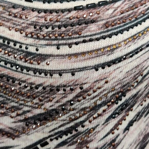 CJ Banks Plus Size 1X Abstract Beaded Tunic Top Batwing Sleeve Stretch Blouse - Picture 9 of 11